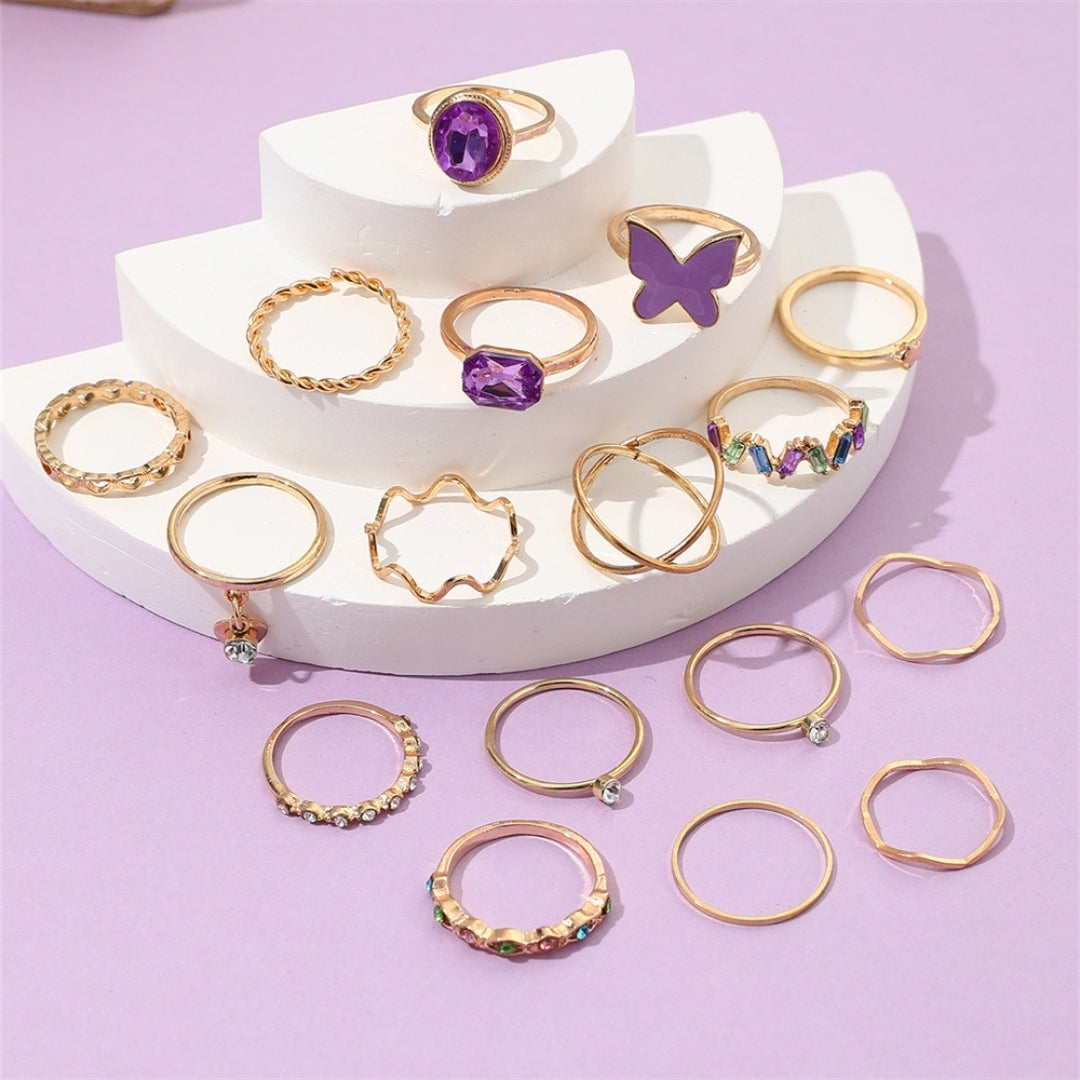 Purple Butterfly & Zircon Ring Set