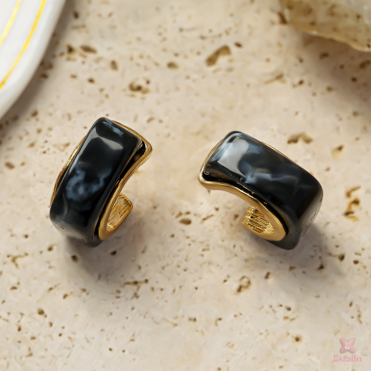 Midnight Marble Hoops Earrings