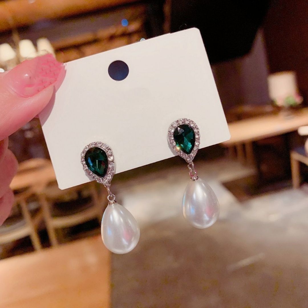 Emerald Pearl Drops Earrings