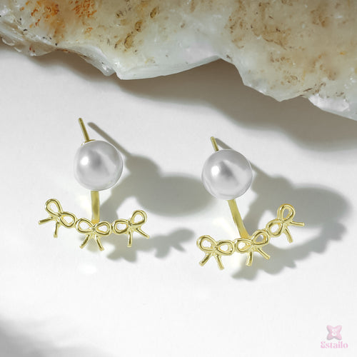 Pearl Bow Charms Earrings