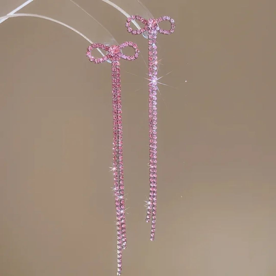 Pink Crystal Tassel Earrings