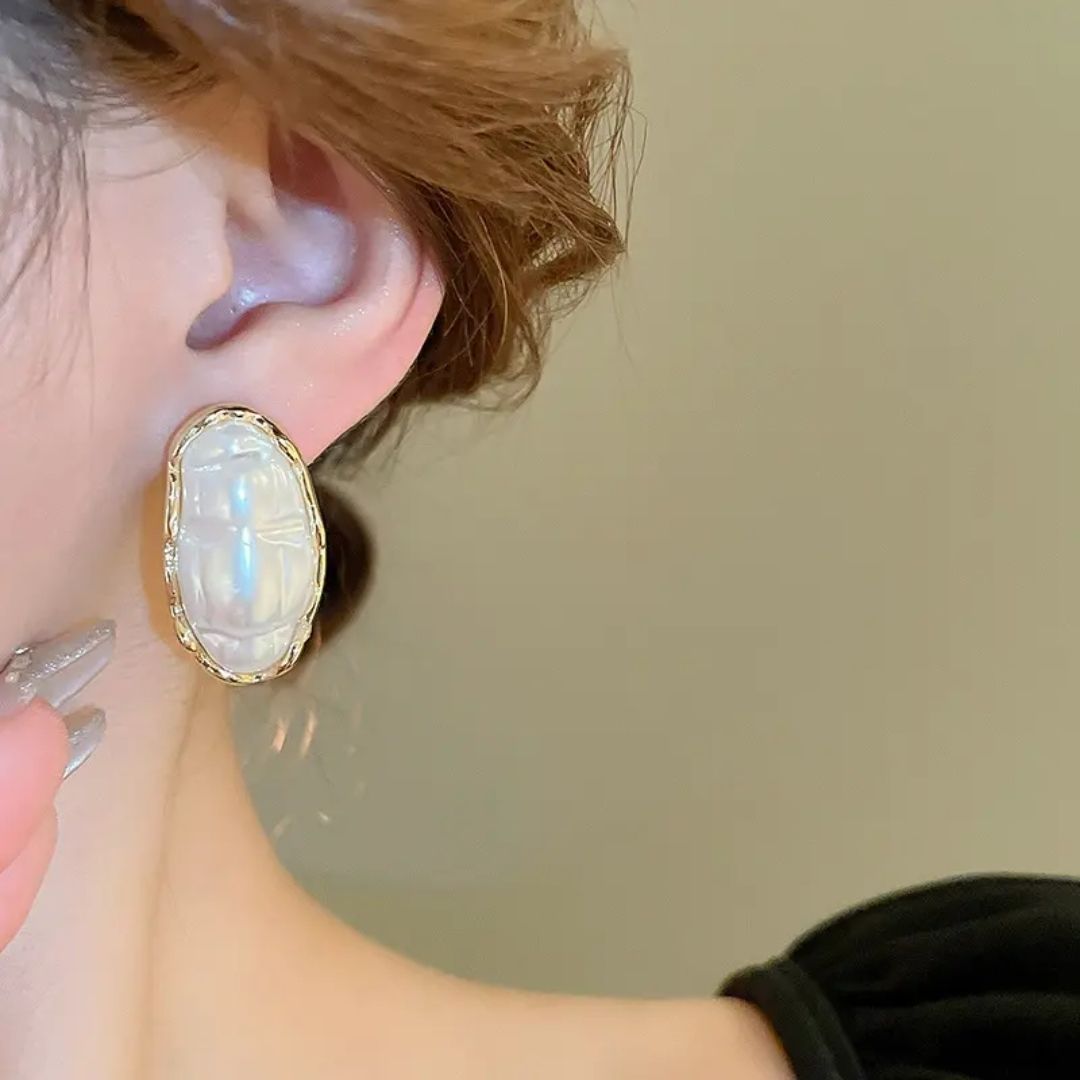 Hammered Gold Oval Earrings