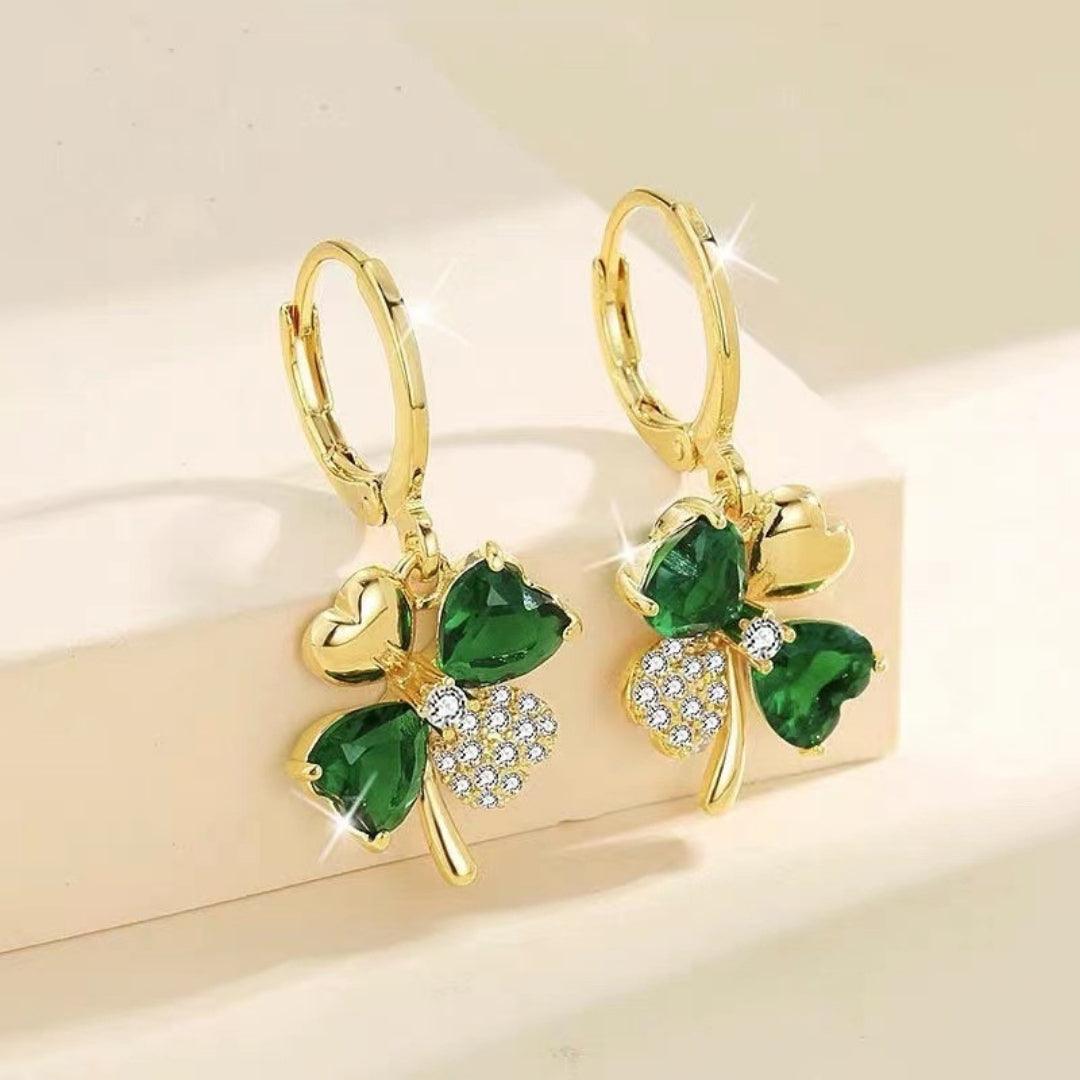 Green Daisy Hoops Earrings