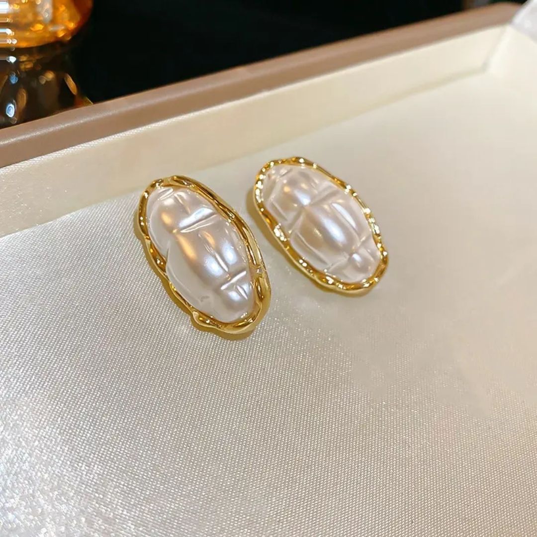 Hammered Gold Oval Earrings
