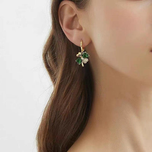 Green Daisy Hoops Earrings