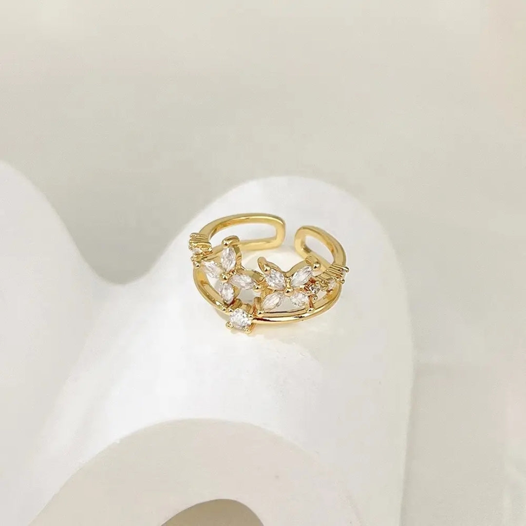Golden Blossom Zircon Ring