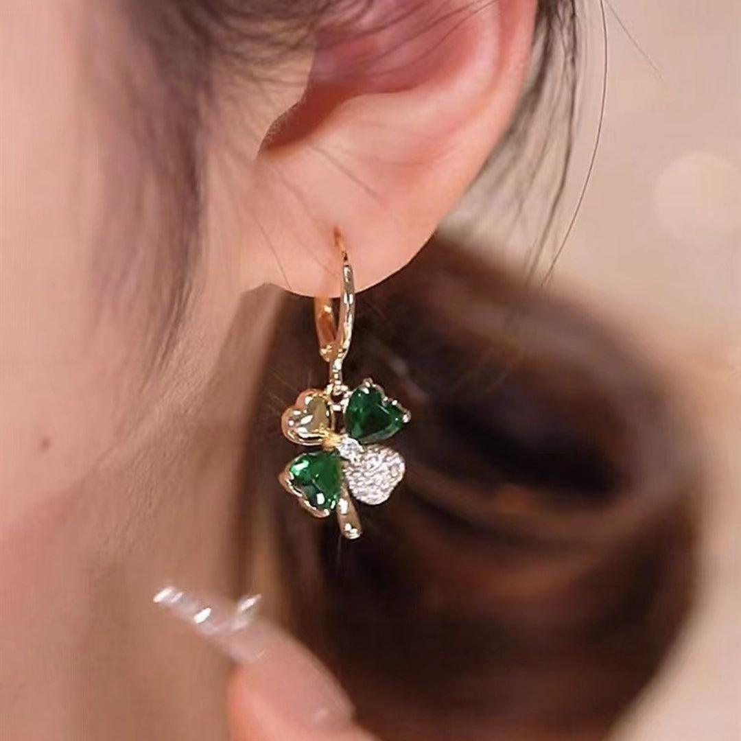 Green Daisy Hoops Earrings