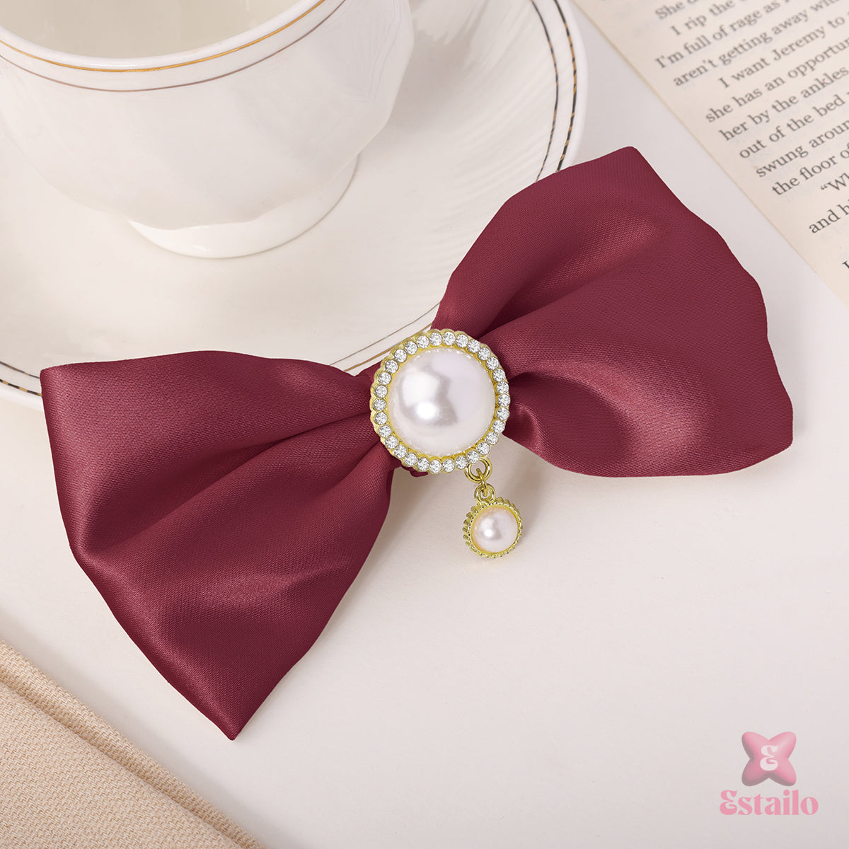 Rhinestone Pearl Bow Clip