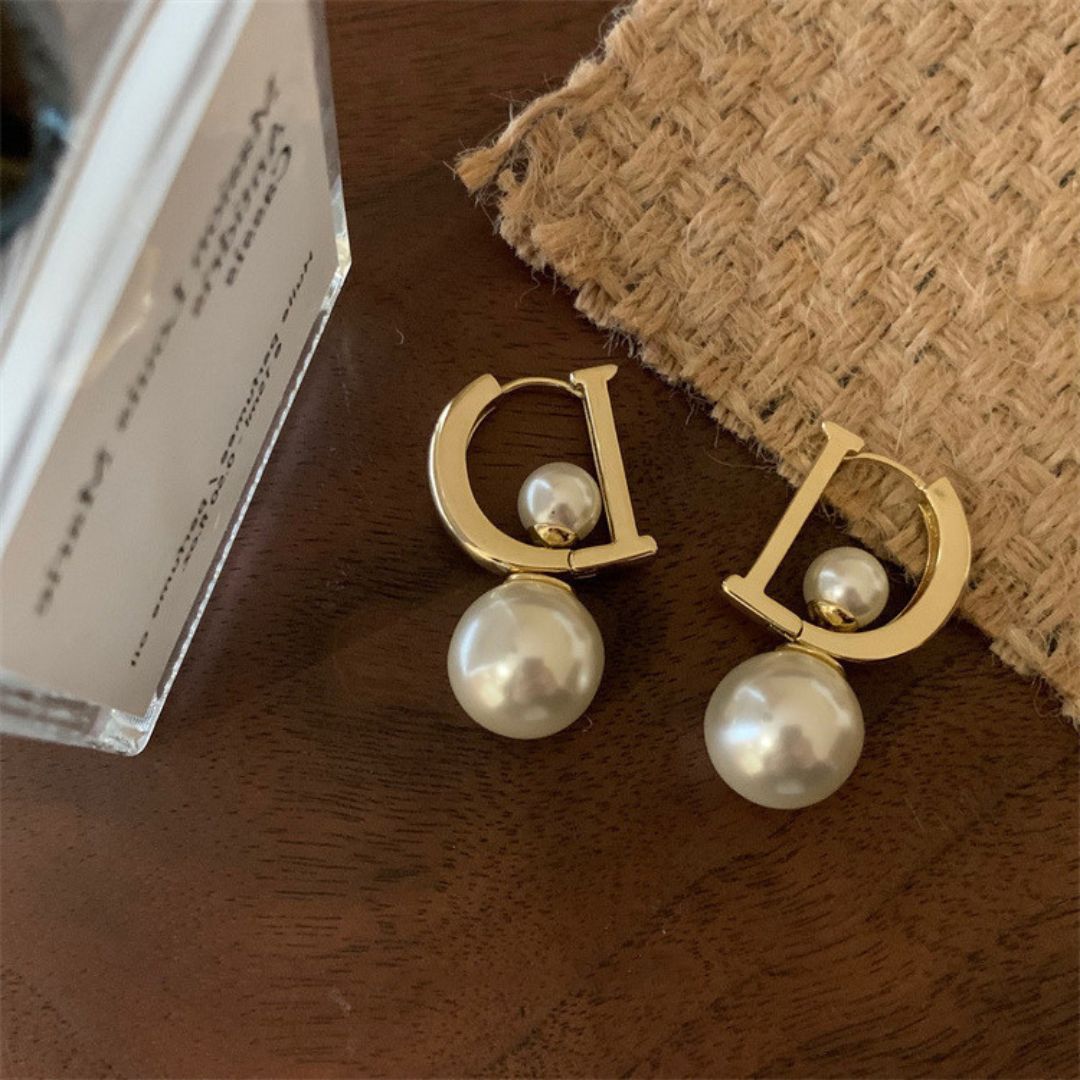Golden Pearl Huggies Earrings