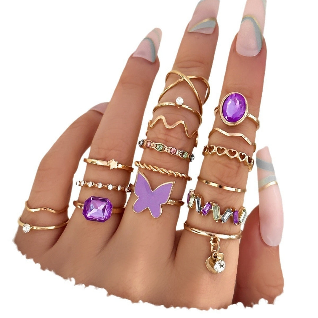 Purple Butterfly & Zircon Ring Set