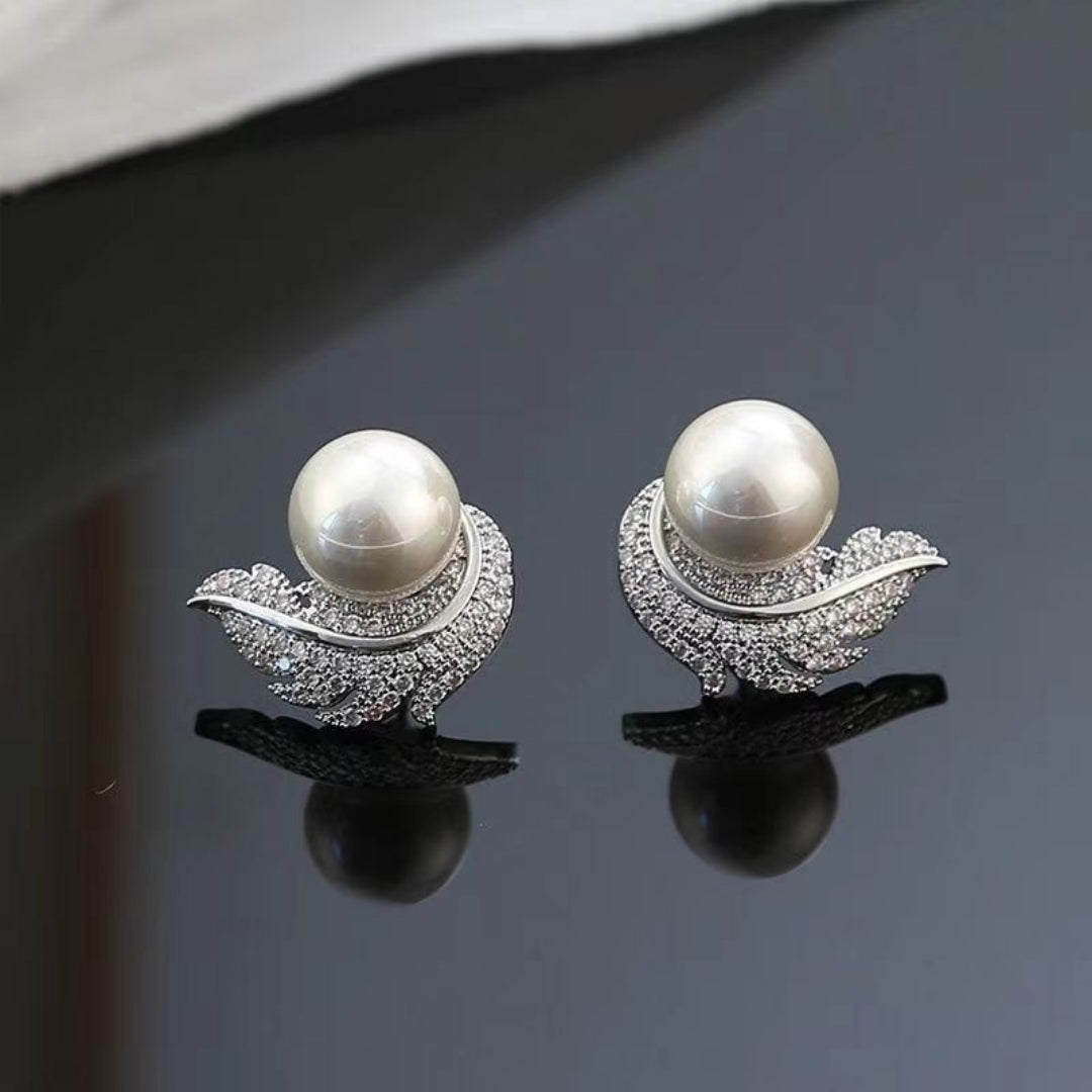 Pearl Plume Studs Earrings