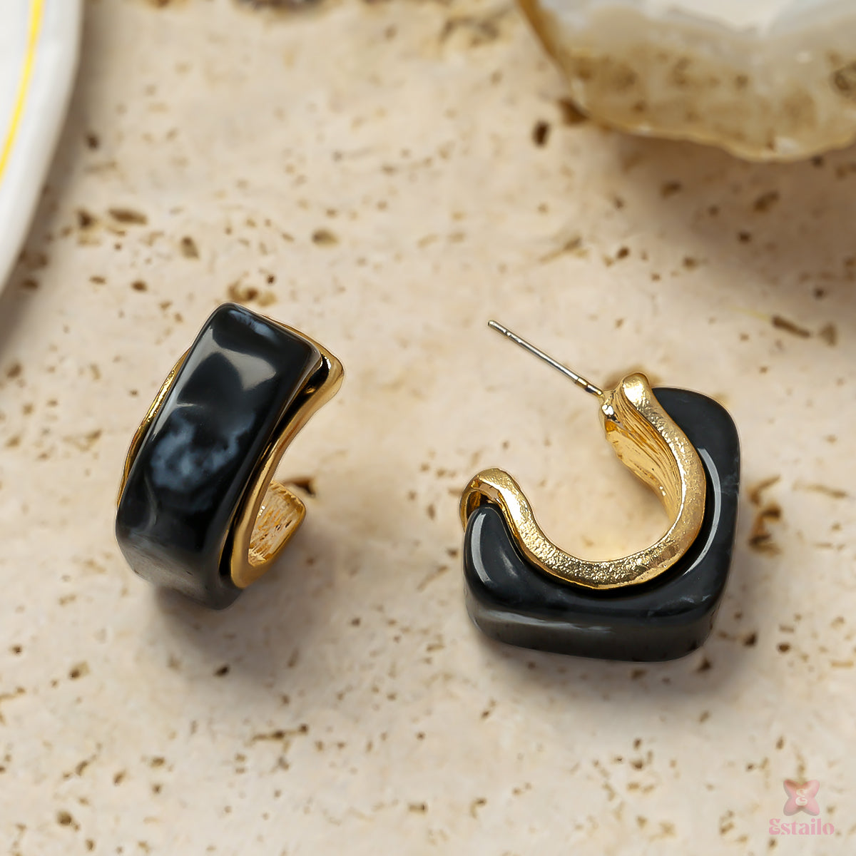 Midnight Marble Hoops Earrings