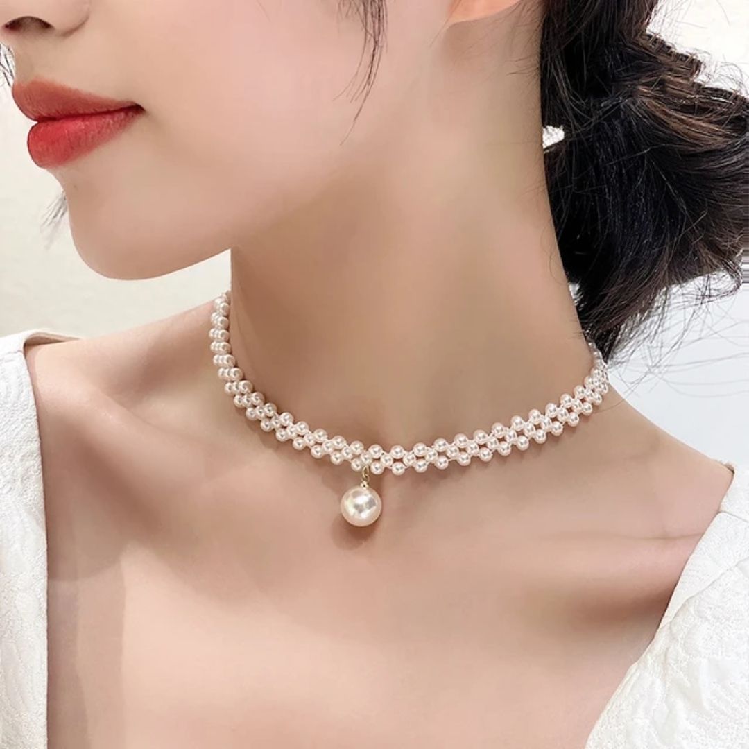 Gilded Pearl Choker Necklace
