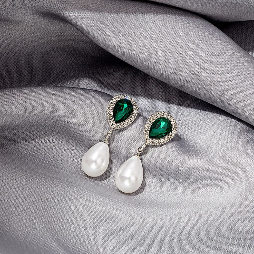 Emerald Pearl Drops Earrings