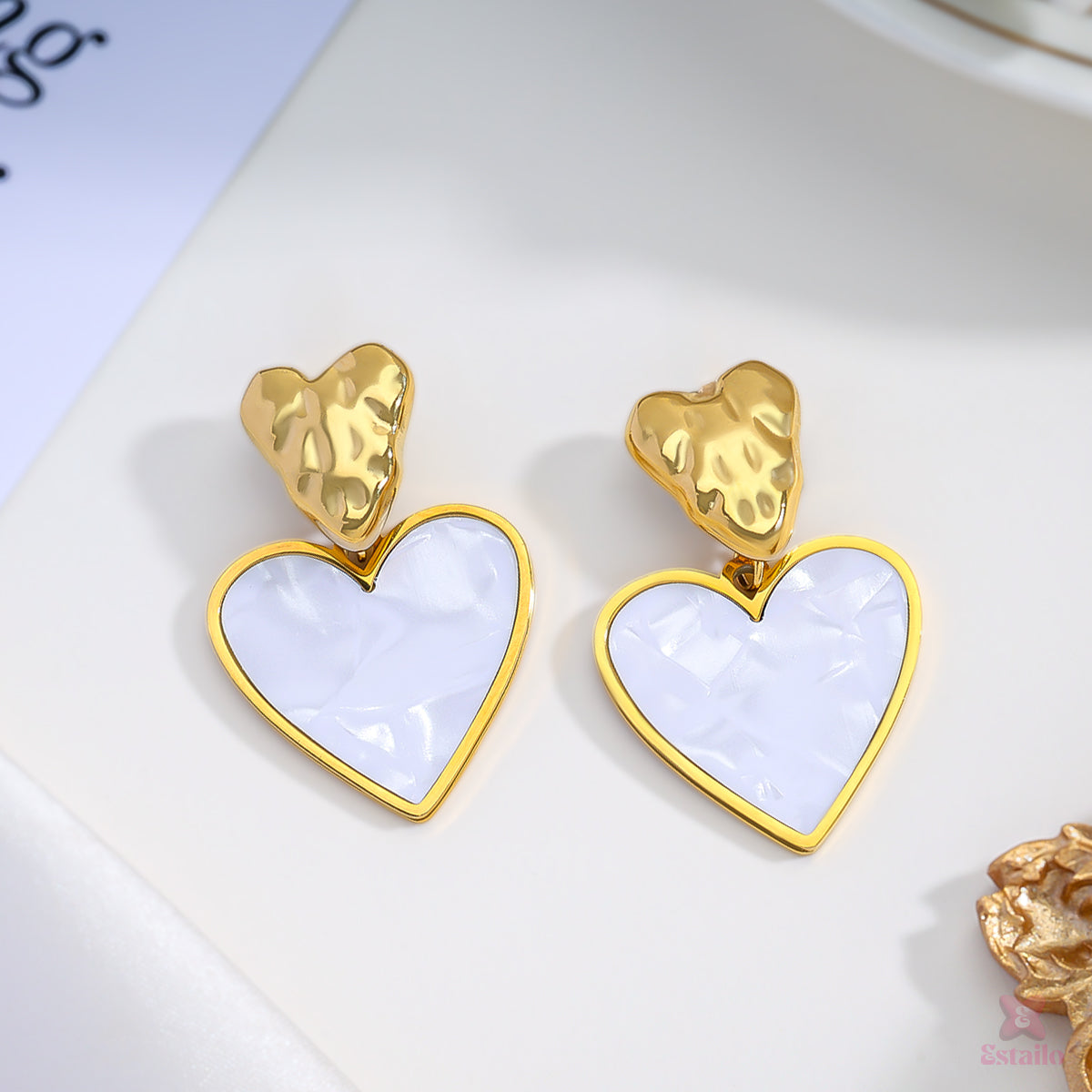 Gold Vanilla Heart Duo Earrings