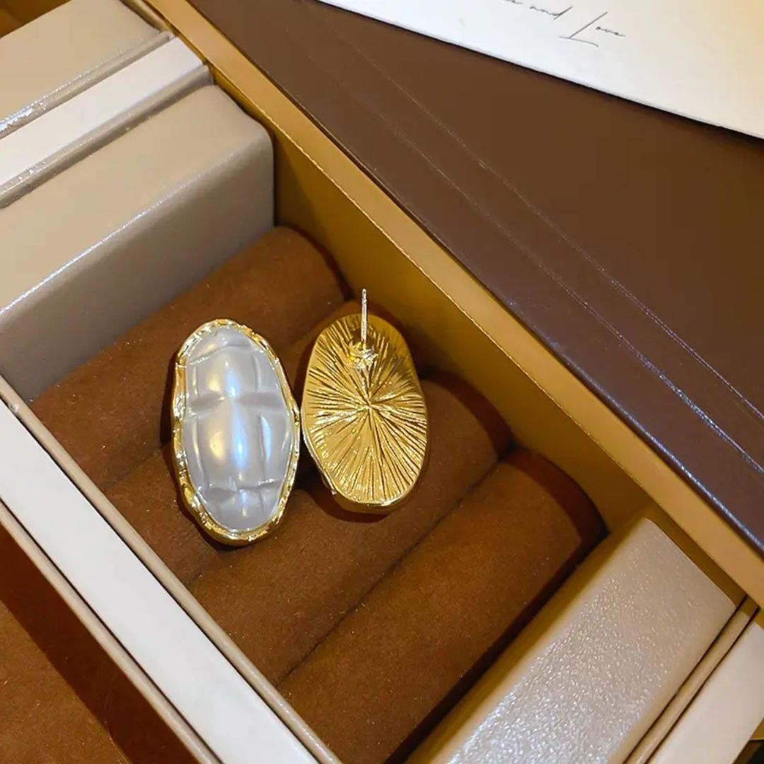 Hammered Gold Oval Earrings