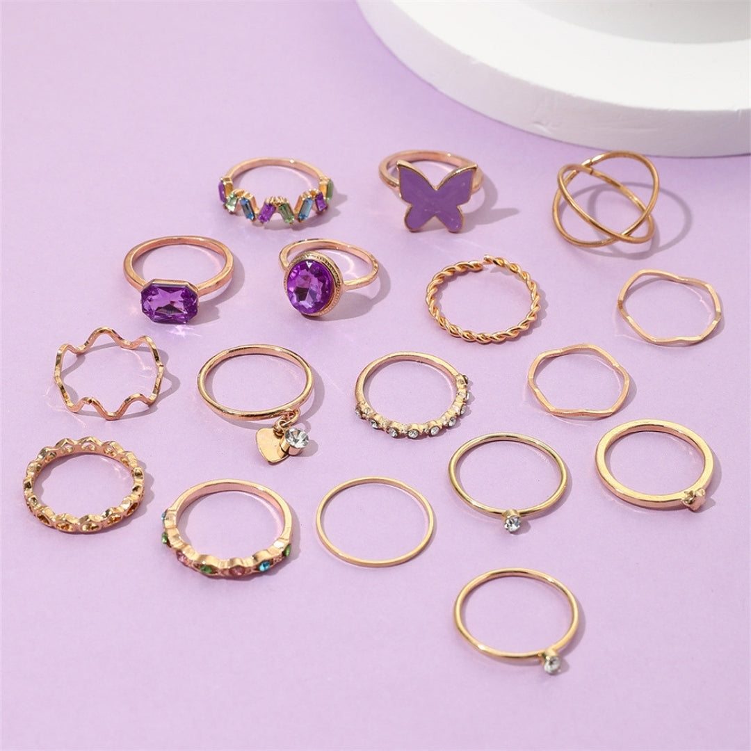 Purple Butterfly & Zircon Ring Set