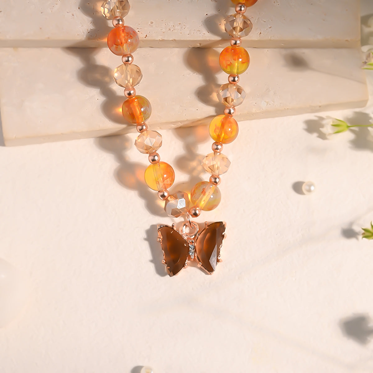 Peachy Flame Butterfly Necklace