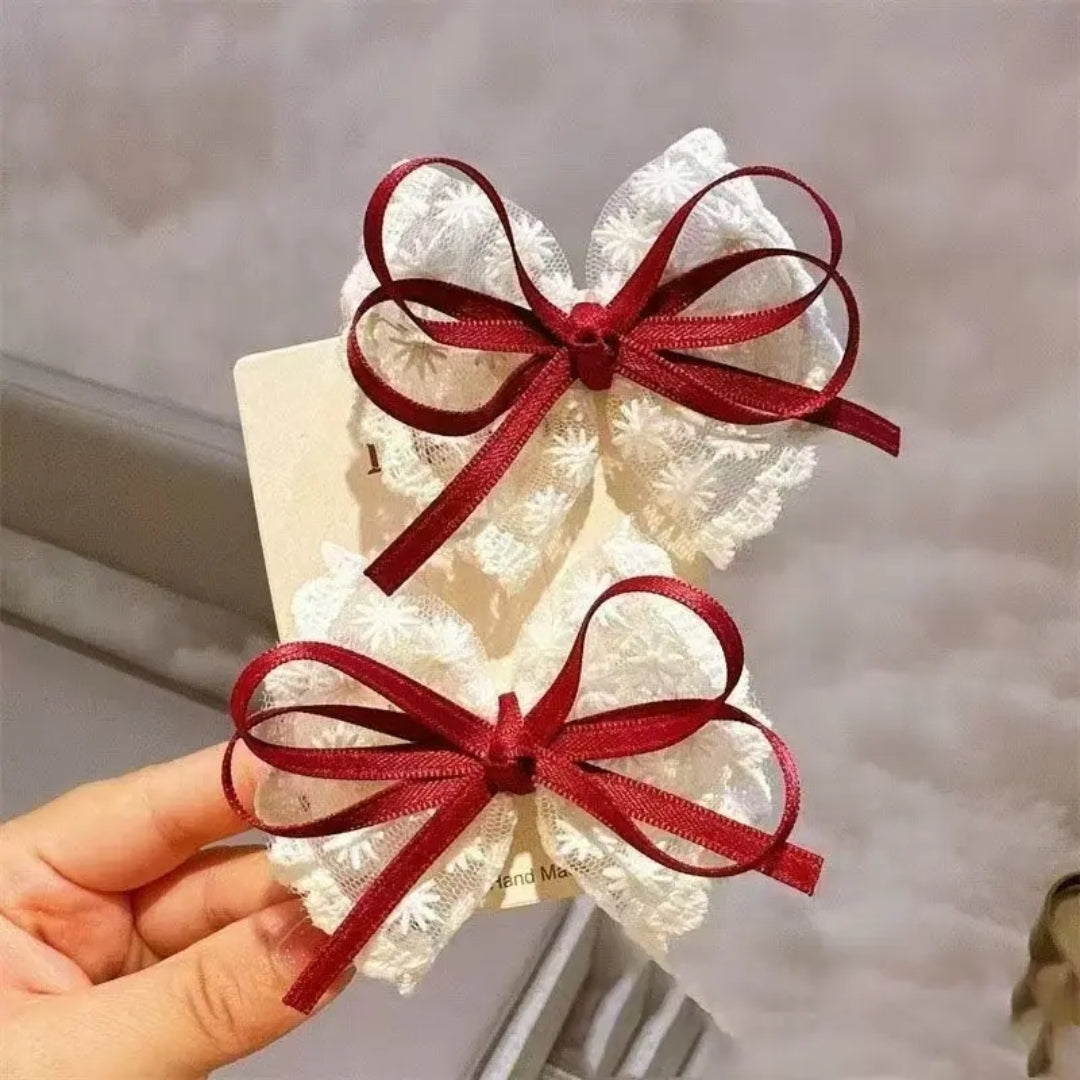 Korean Style Lace Bow Clips (pack of 2)