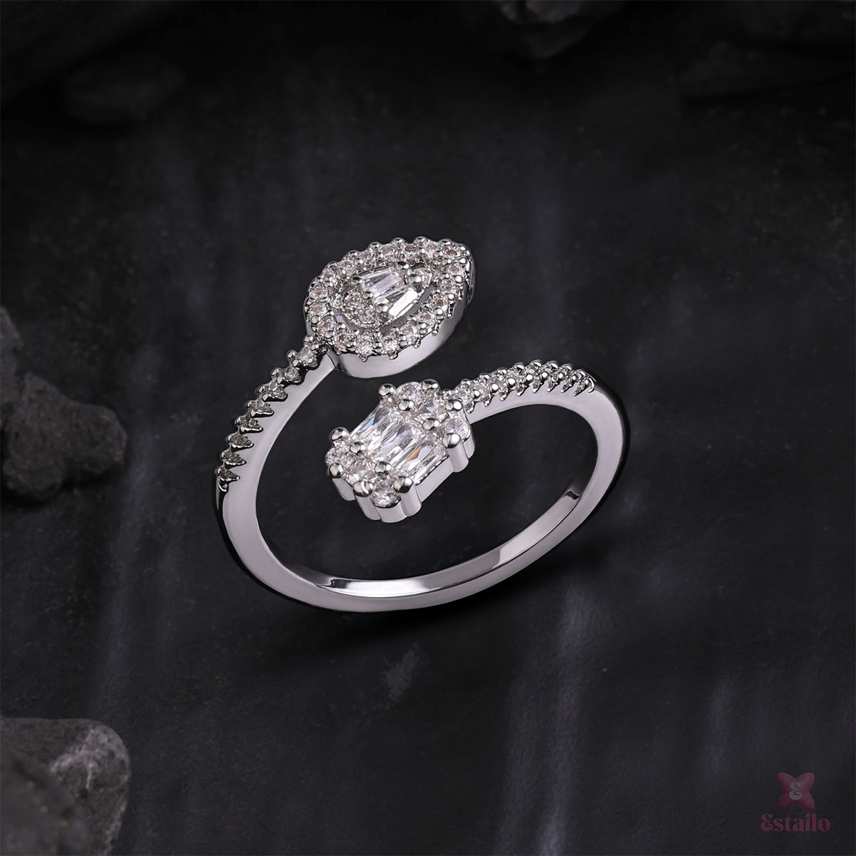 Sterling Tear & Emerald Ring