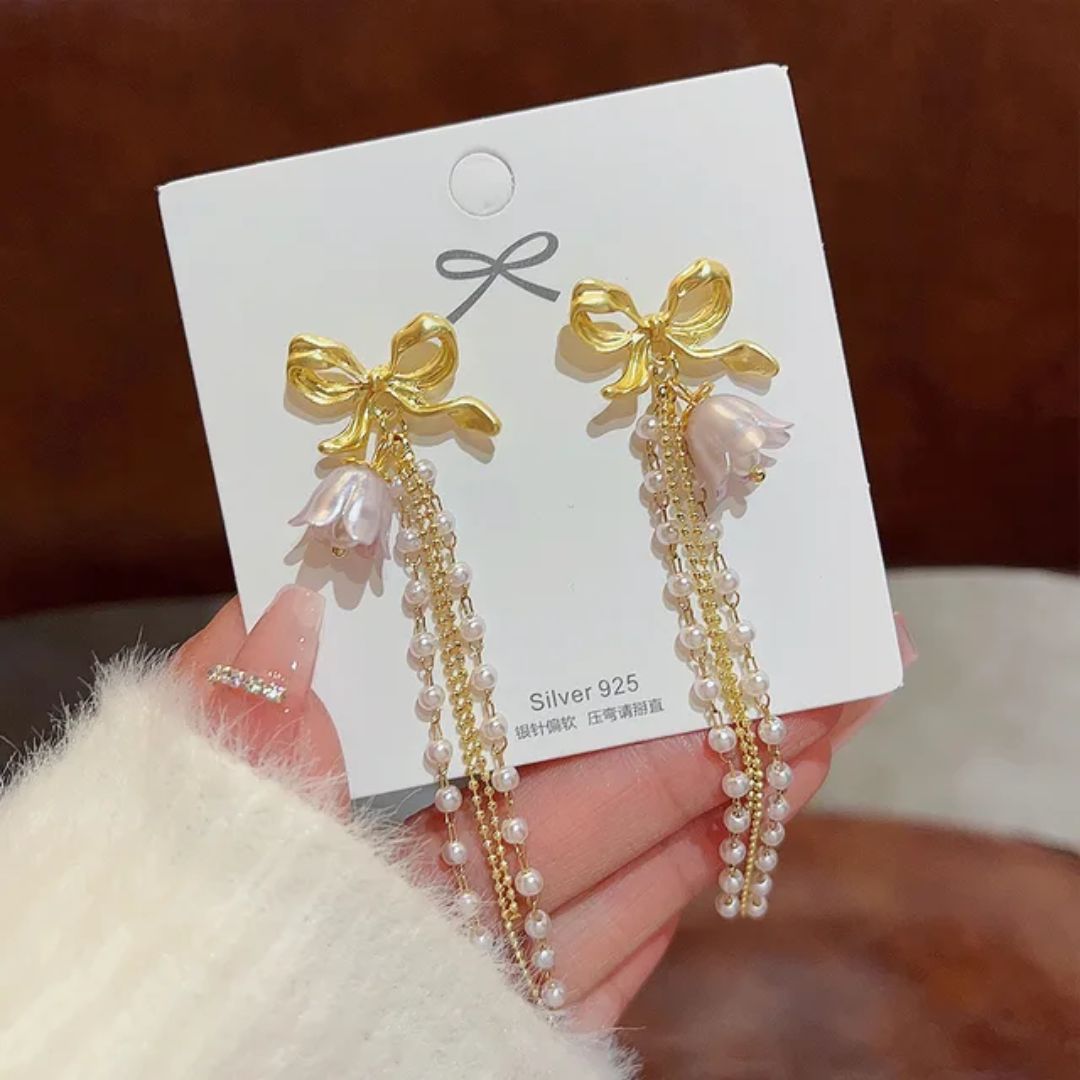 Bling Bow Long Chain Earrings