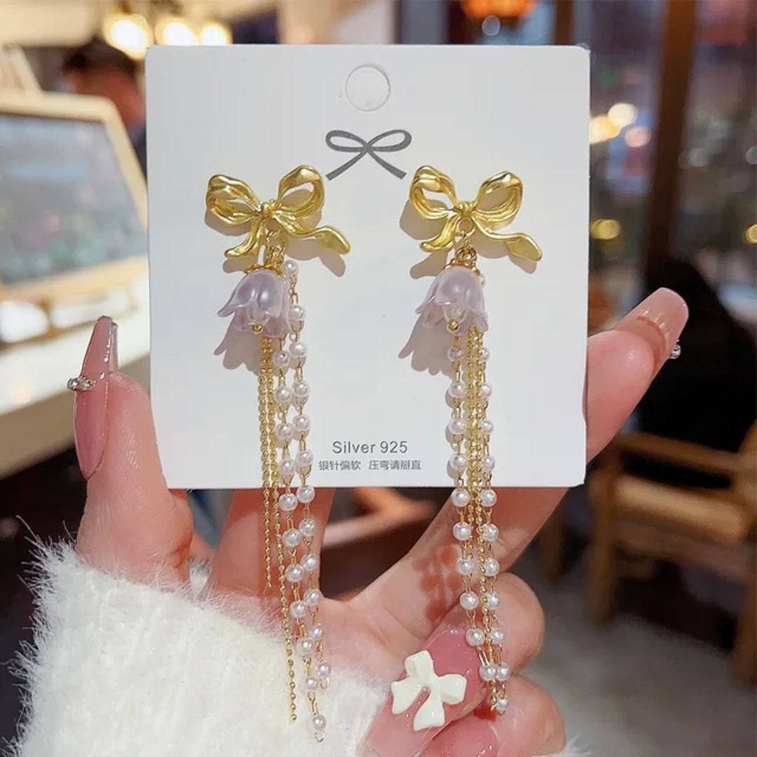 Bling Bow Long Chain Earrings