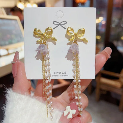 Bling Bow Long Chain Earrings