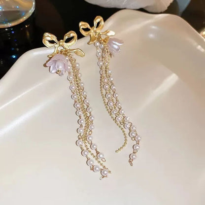 Bling Bow Long Chain Earrings