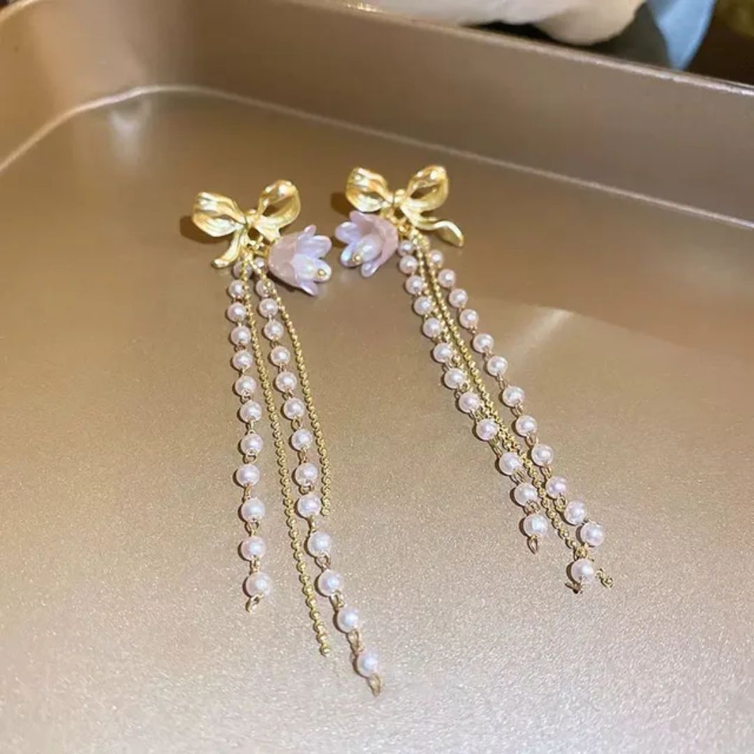 Bling Bow Long Chain Earrings