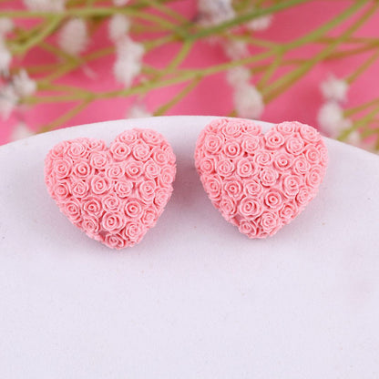 Rose Flower Heart Earrings