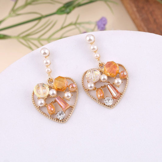 Rhinestone Heart Drop Earrings