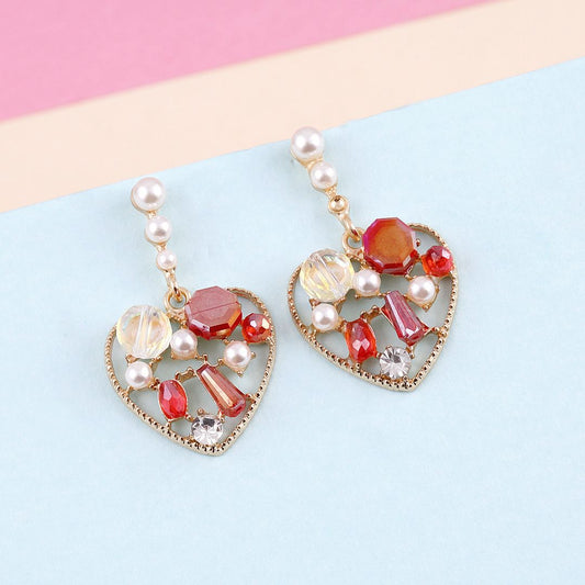 Rhinestone Heart Drop Earrings