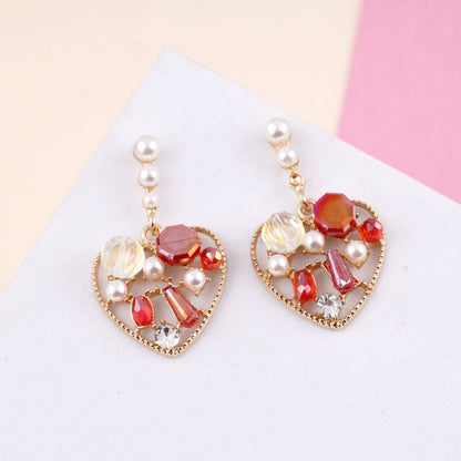 Rhinestone Heart Drop Earrings