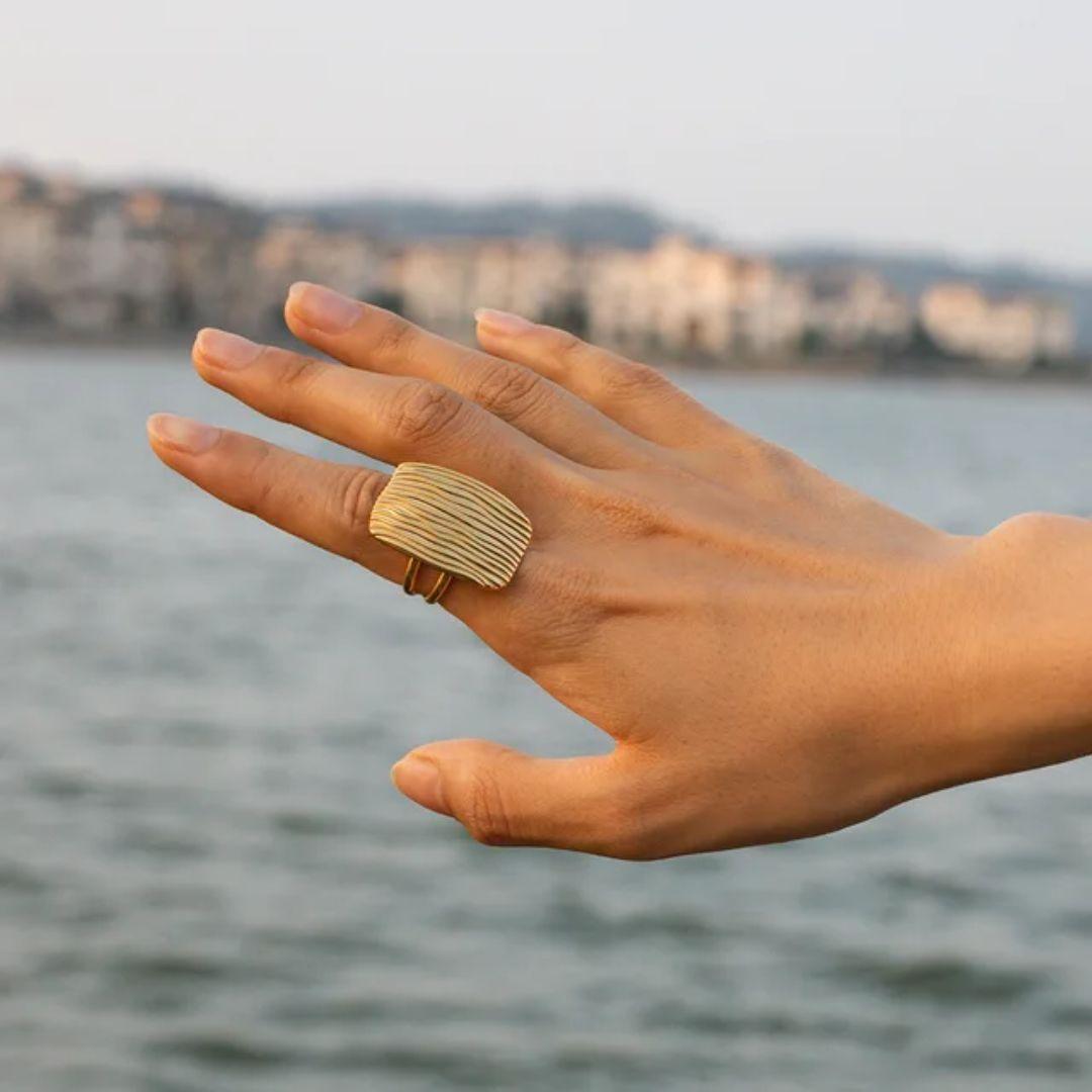 Golden Wave Statement Ring