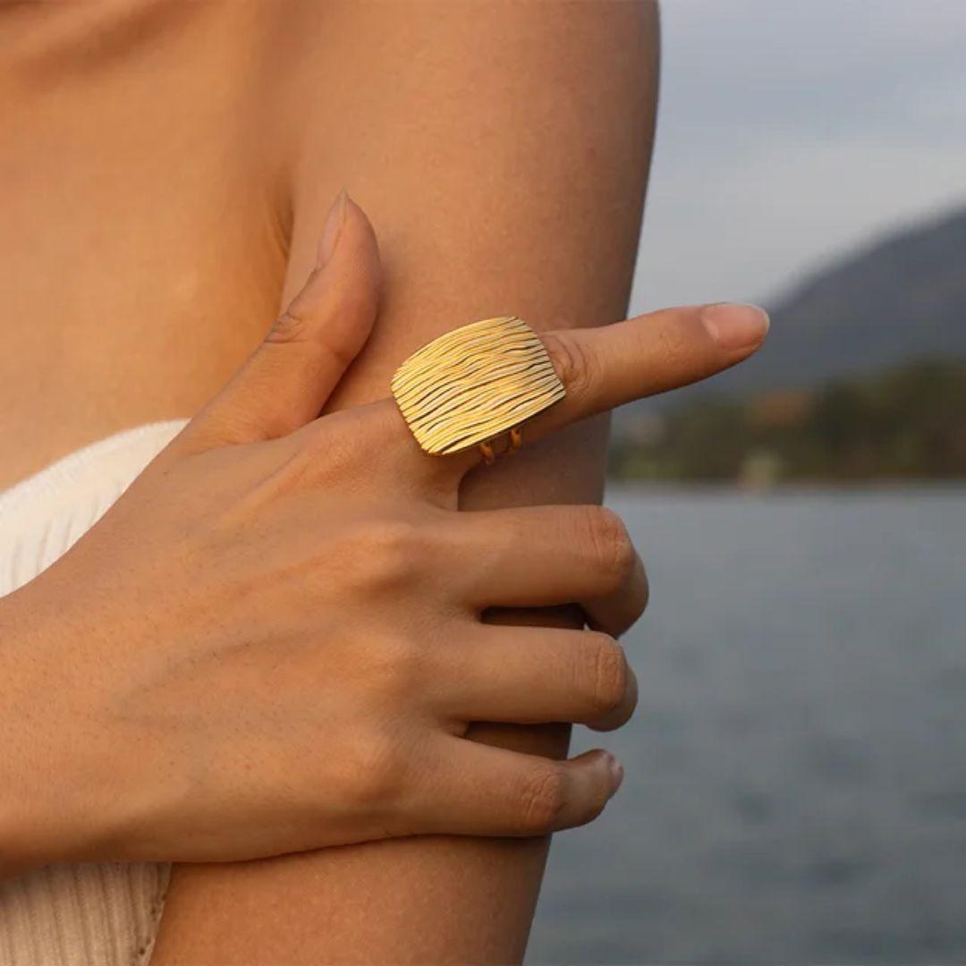 Golden Wave Statement Ring