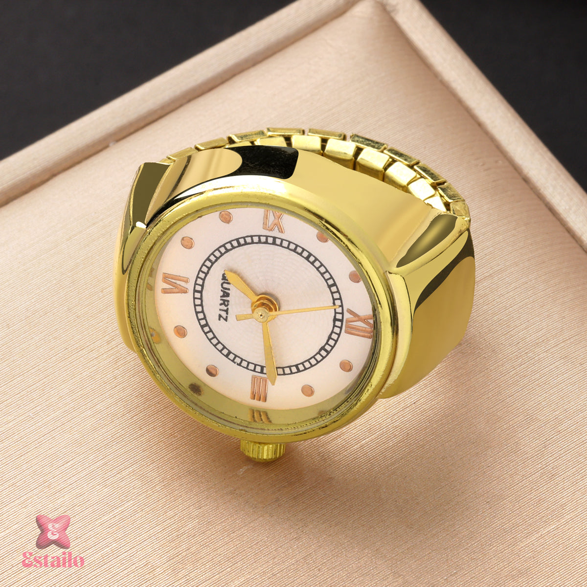 Golden Quartz Ring Watch