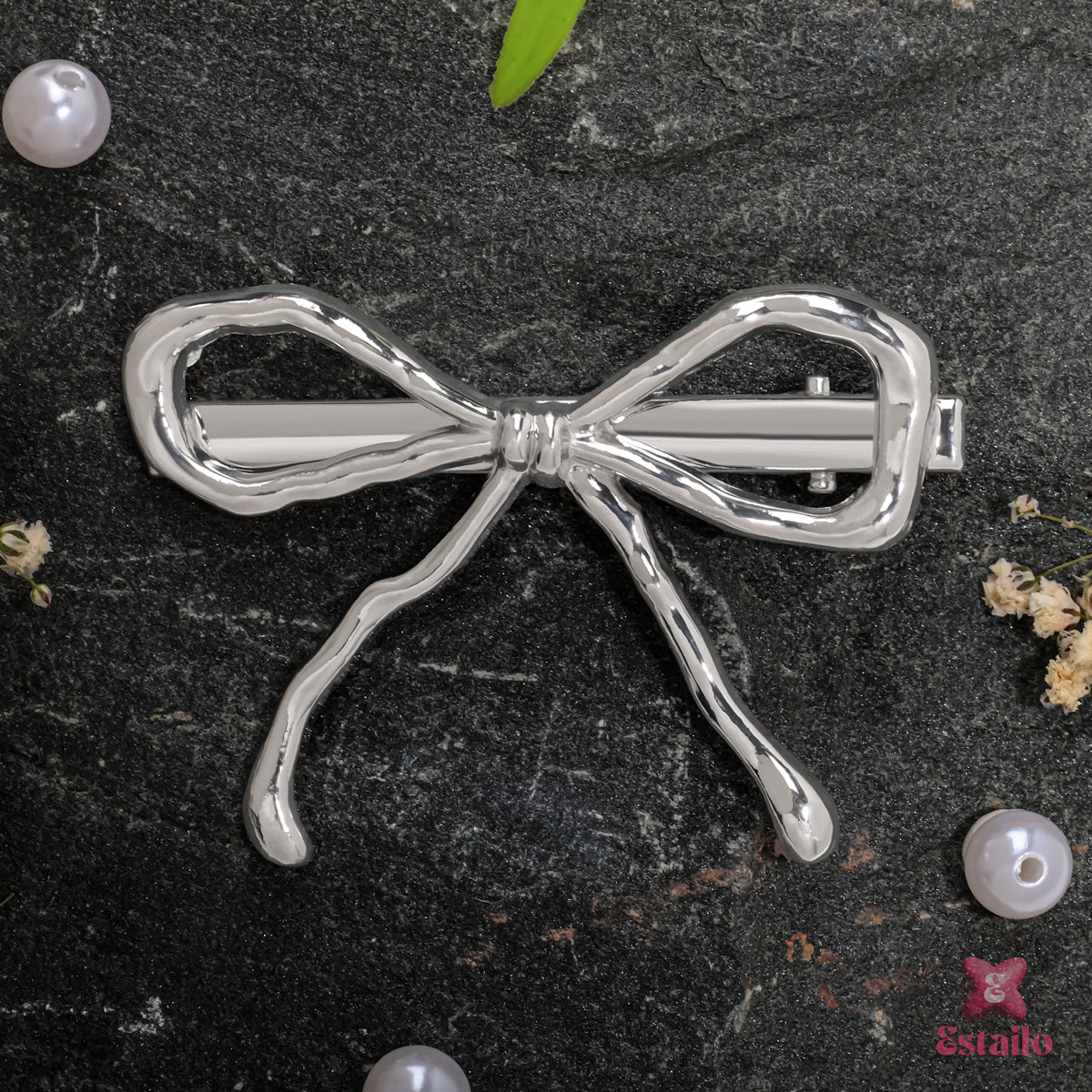 Dainty silver bow clip