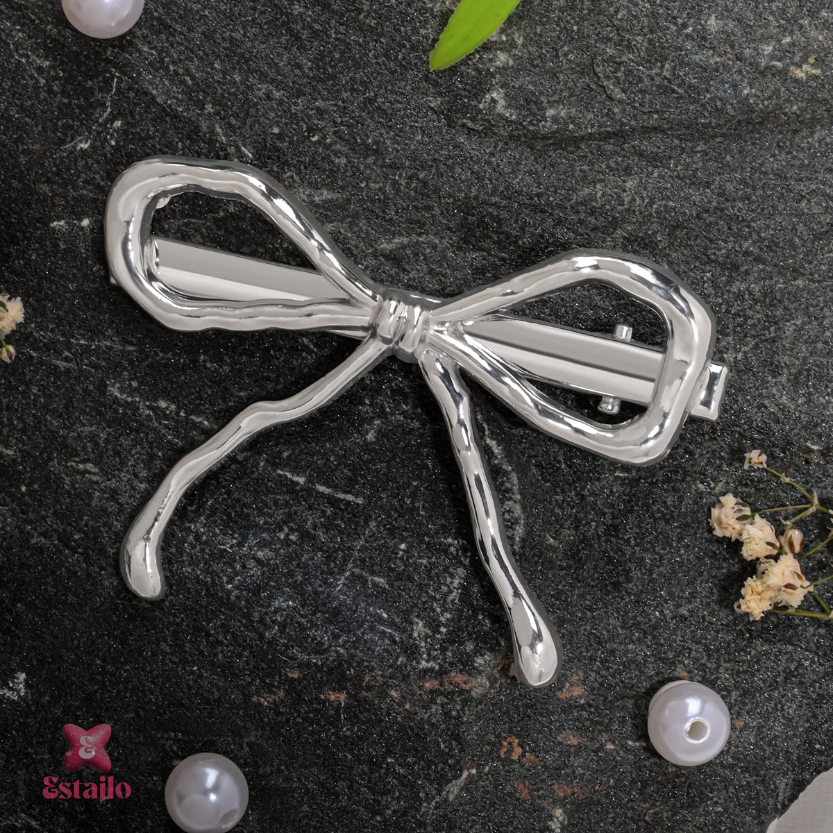 Dainty silver bow clip