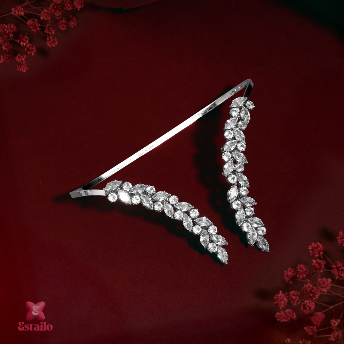 Glitter Leaf Solitaire Hand Jewellery