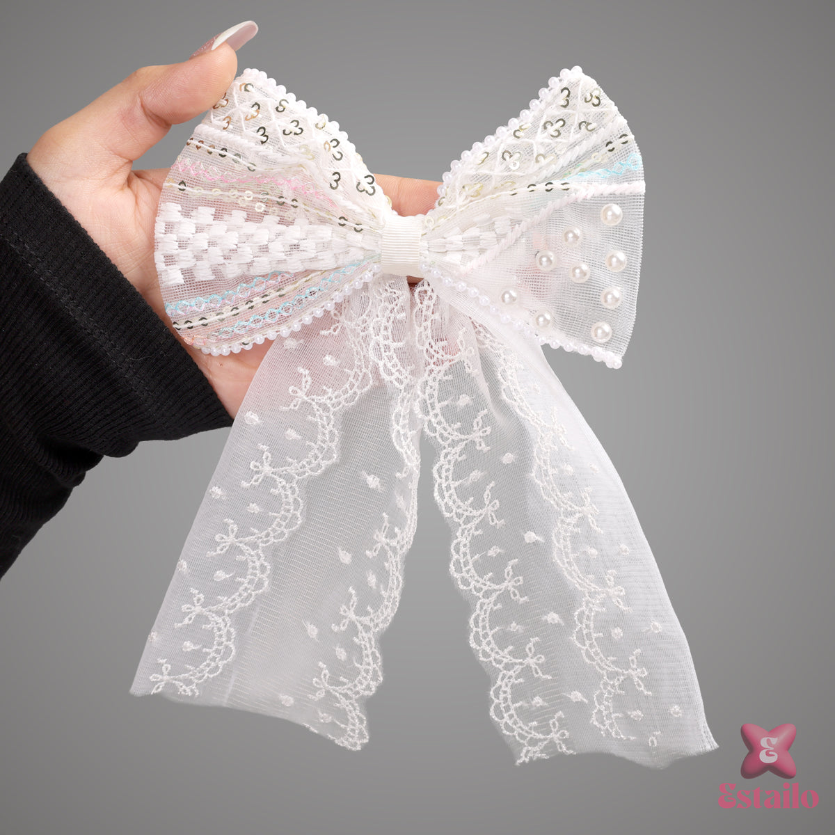 White Tulle Bow Hair Clip