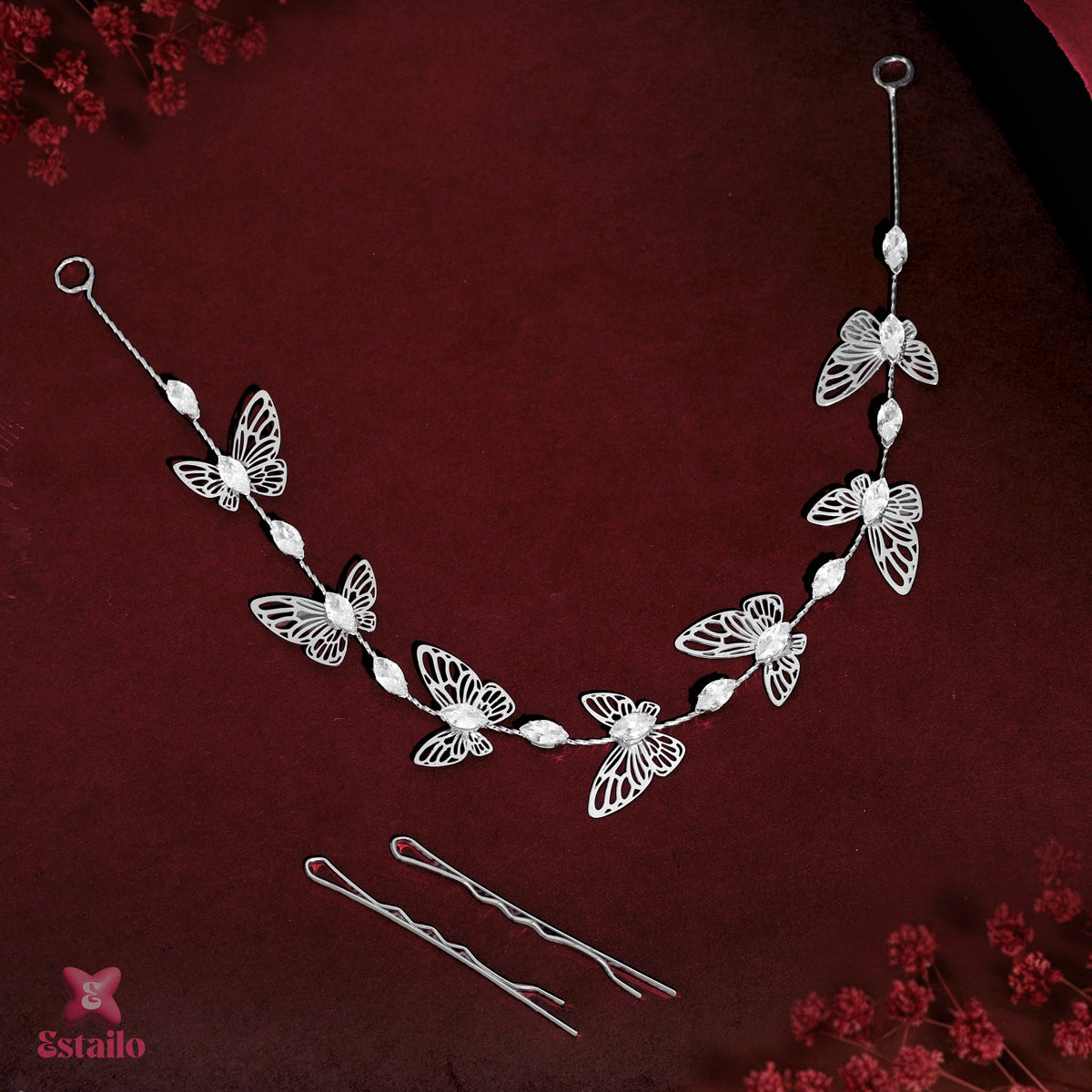 Floral Crystal Solitaire Butterfly Hair