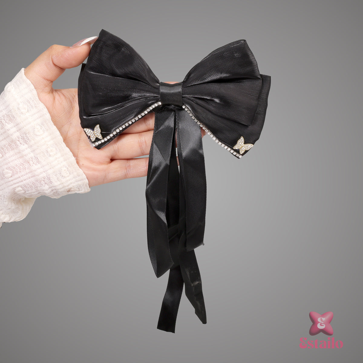 Midnight Sparkle Hair Bow Clip