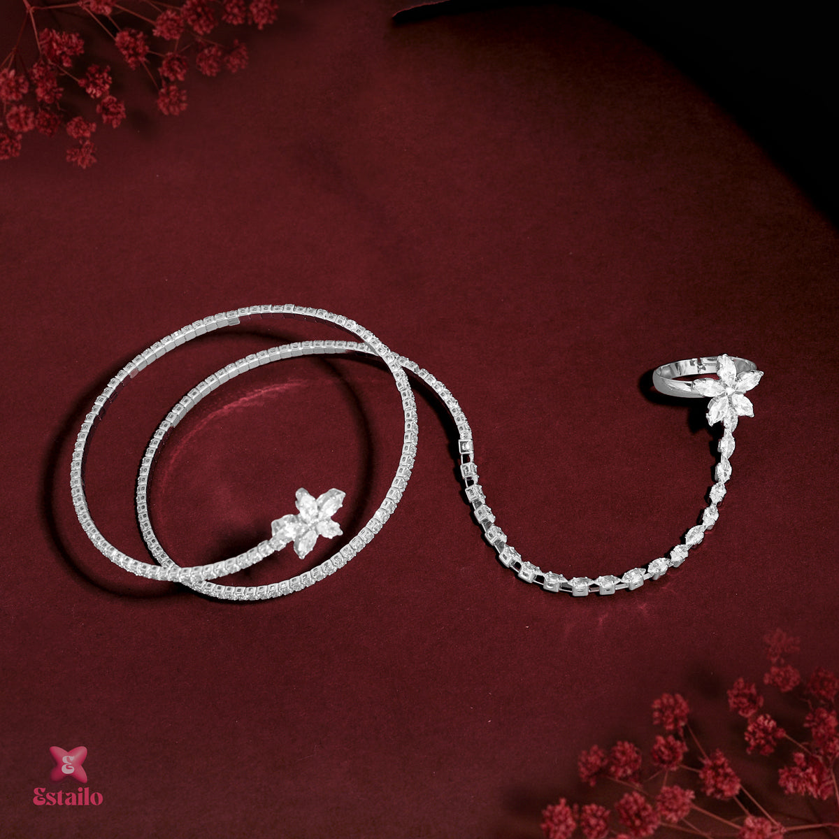 Zircon Flower Solitaire Hand Jewellery