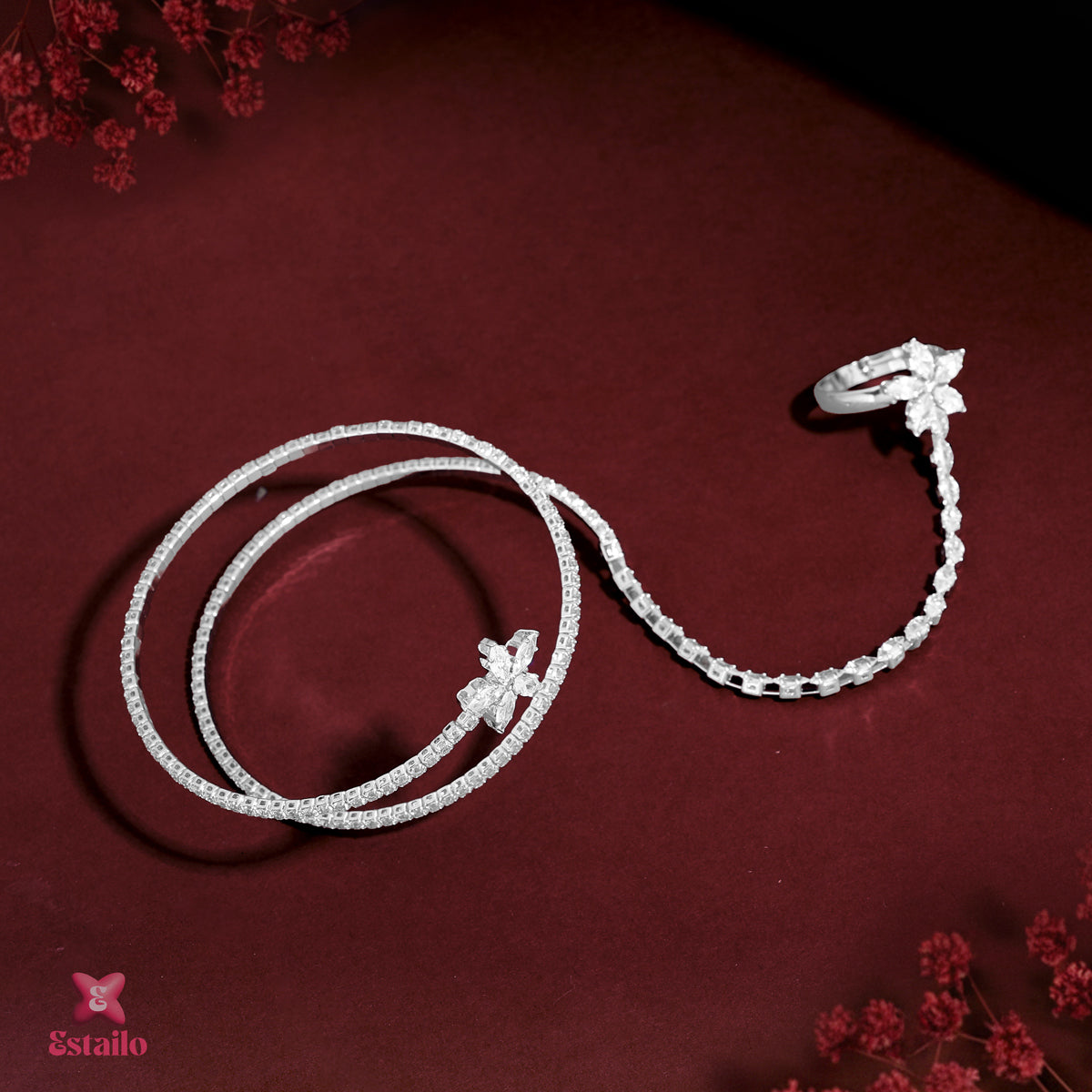 Zircon Flower Solitaire Hand Jewellery