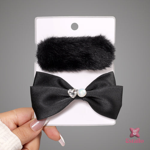 Chic Noir Fur & Bow Clip