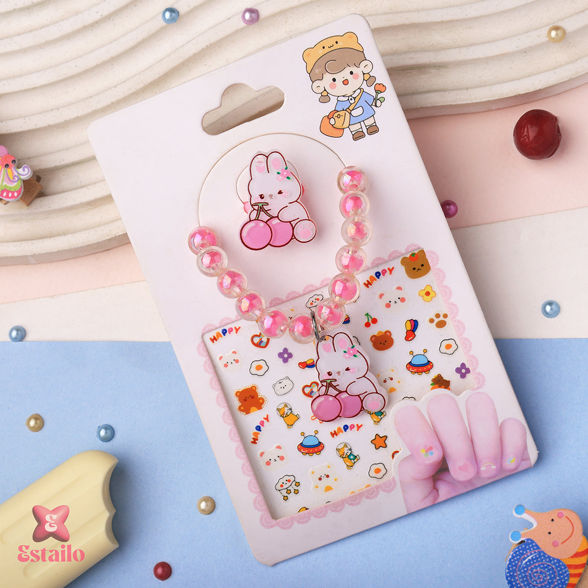 Kids' Beaded Bracelet and Sticker Set