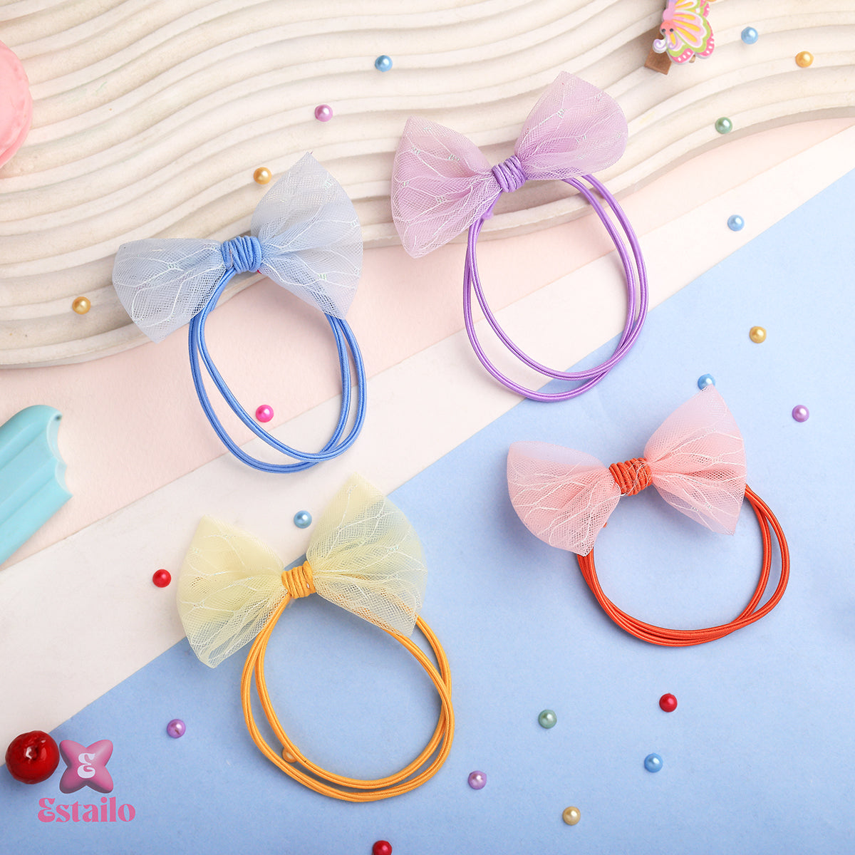 Multicolor Bow Ribbon Rubber (pack of 4)