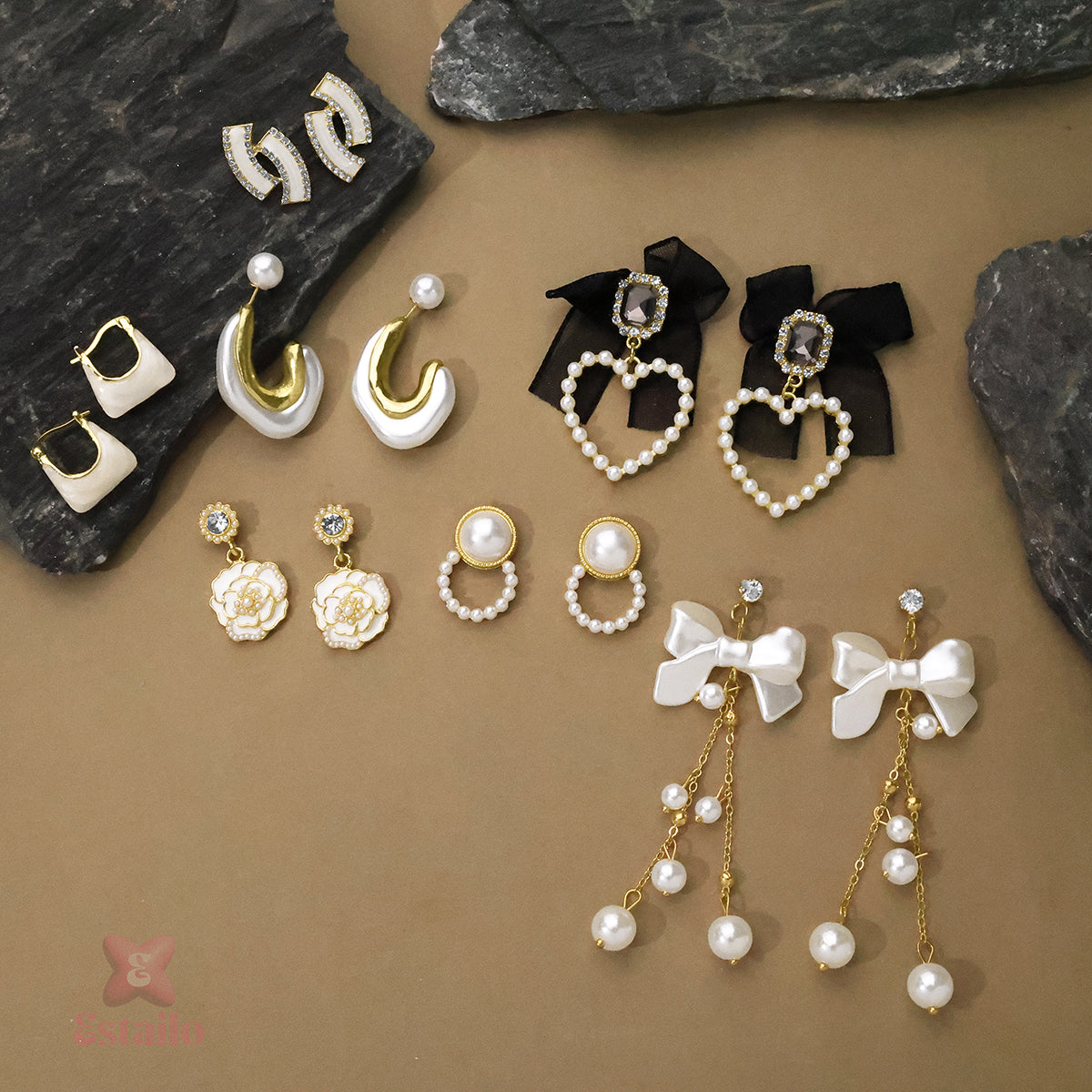 Sparkly Bow Statement Studs Set