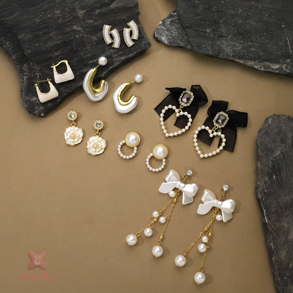 Sparkly Bow Statement Studs Set