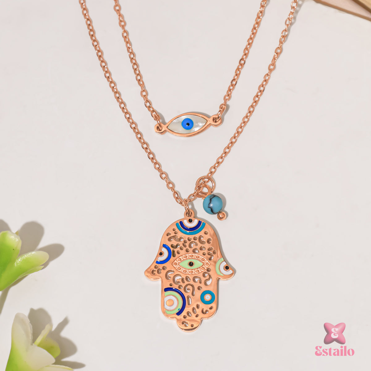 Rosy Hamsa Charm Necklace